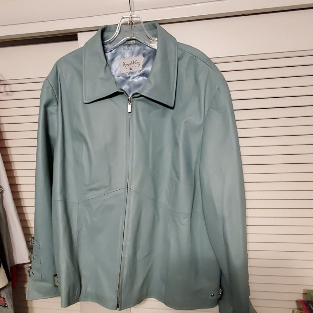 Paula McCoy Robin Egg Blue Leather Jacket Coat  3X